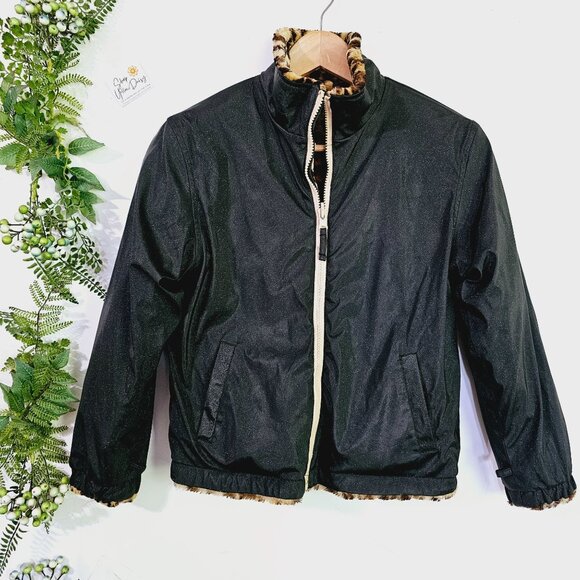 Reversible Faux Fur Leopard Print Jacket With Zip Closure & Pockets Size M《911》J - Picture 2 of 7